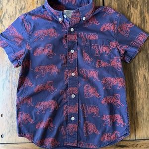 Crewcuts Boys button down tiger print shirt- blue